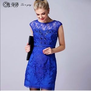 Sue Wong Blue Embellished Sleeveless Party Cocktai